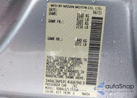 2015 Nissan Altima 2.5/2.5 S/2.5 Sl/2.5 Sv from USA, damaged, VIN 1N4AL3AP1FC466963